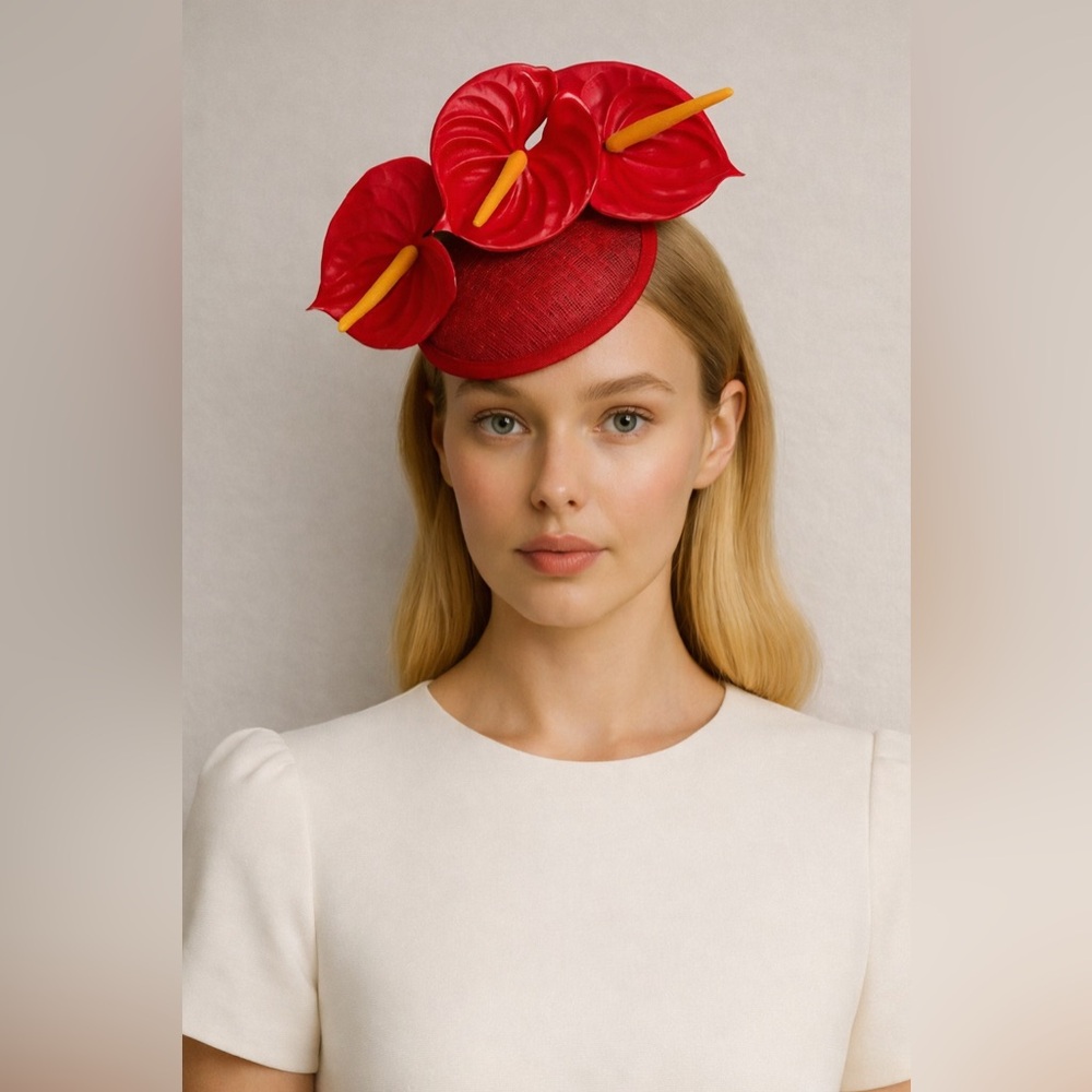 New Kentucky Derby Hat Sinamay Elegant Tropical Fascinator Hat Anthuriums Ascot